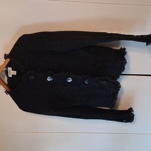 Talbots Black Textured Jacket with Fringe